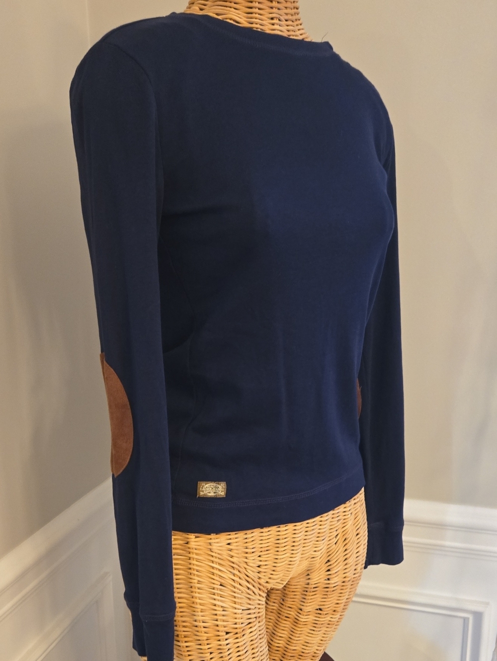 Ralph Lauren Navy Long-Sleeve Tee with Brown Elbow Patches